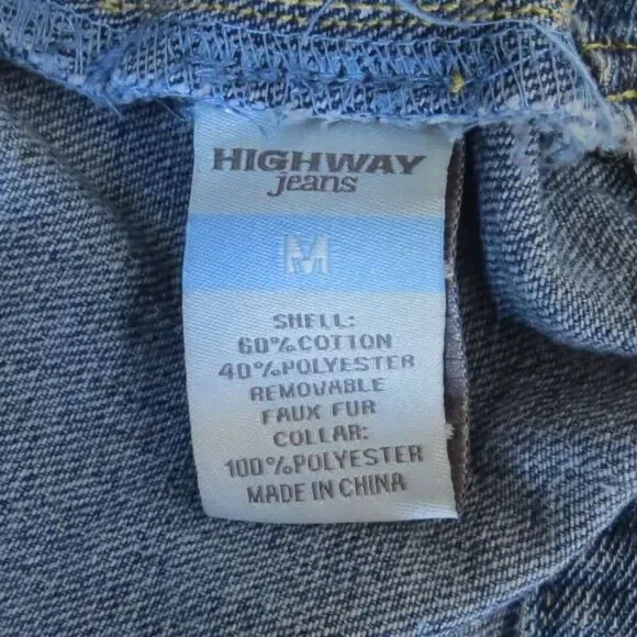 Highway Women's Cropped Denim Trucker Jacket Faux Fur Collar M EUC - Picture 11 of 14